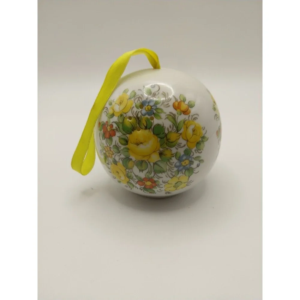 Vintage Porcelain Pomander Ball Floral Roses Made in Japan Hanging Decor